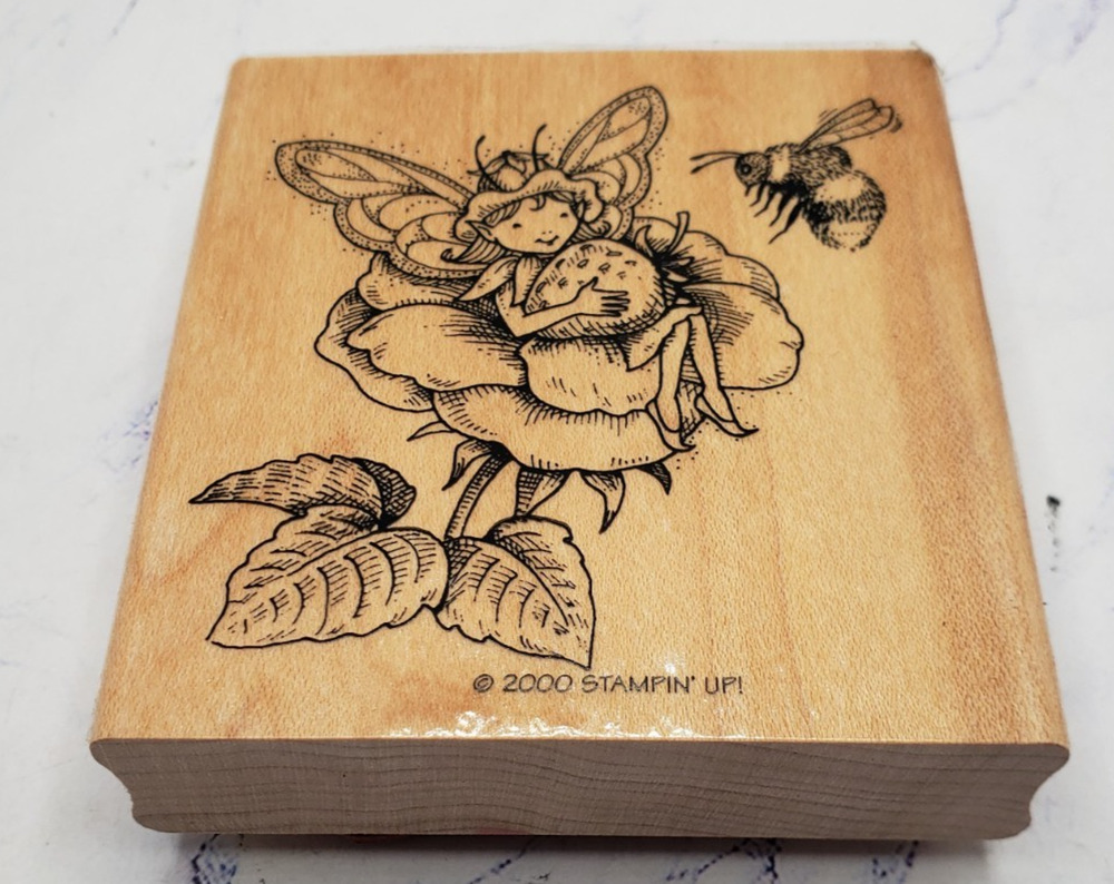 Stampin' Up Spring Nature Fairy on Flower Wood Mounted Rubber Stamp